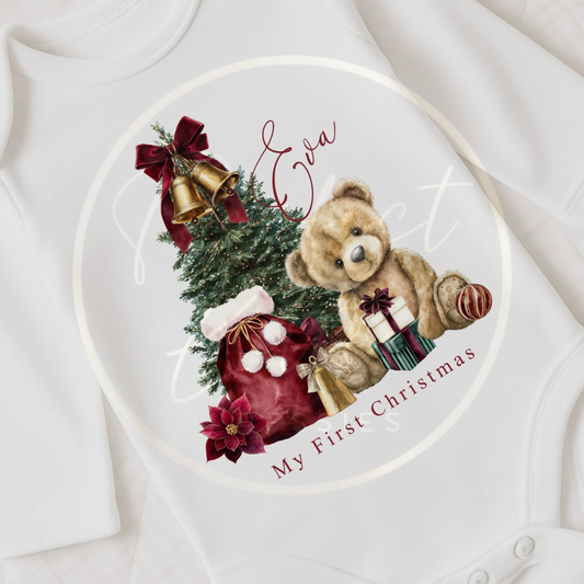 Christmas Sleepsuit - Burgundy Dream Bear