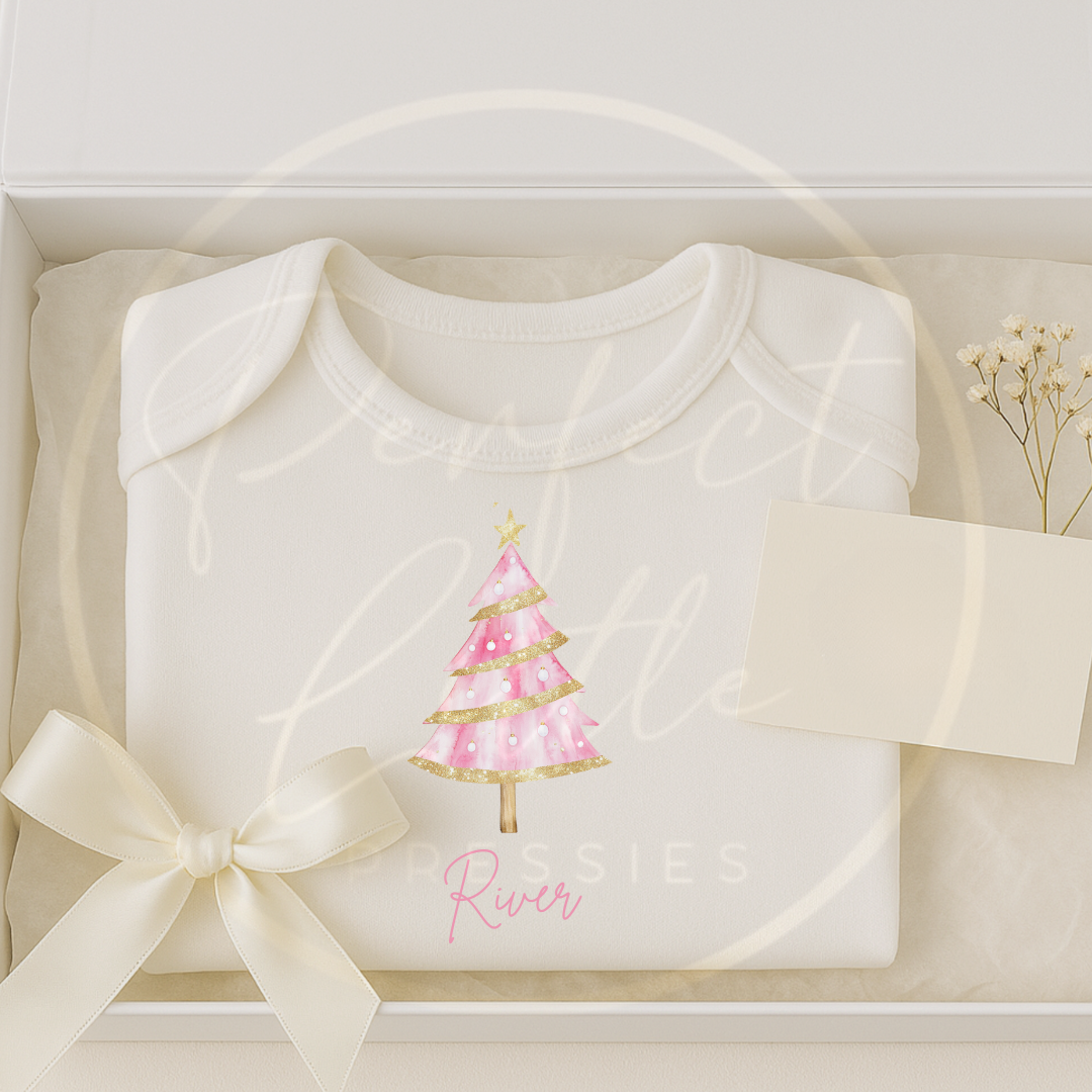 Christmas Baby Grow - Pink Glitter Tree
