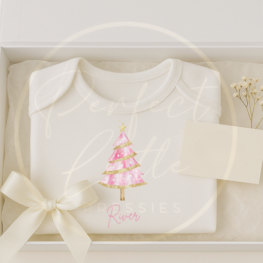 Christmas Baby Grow - Pink Glitter Tree