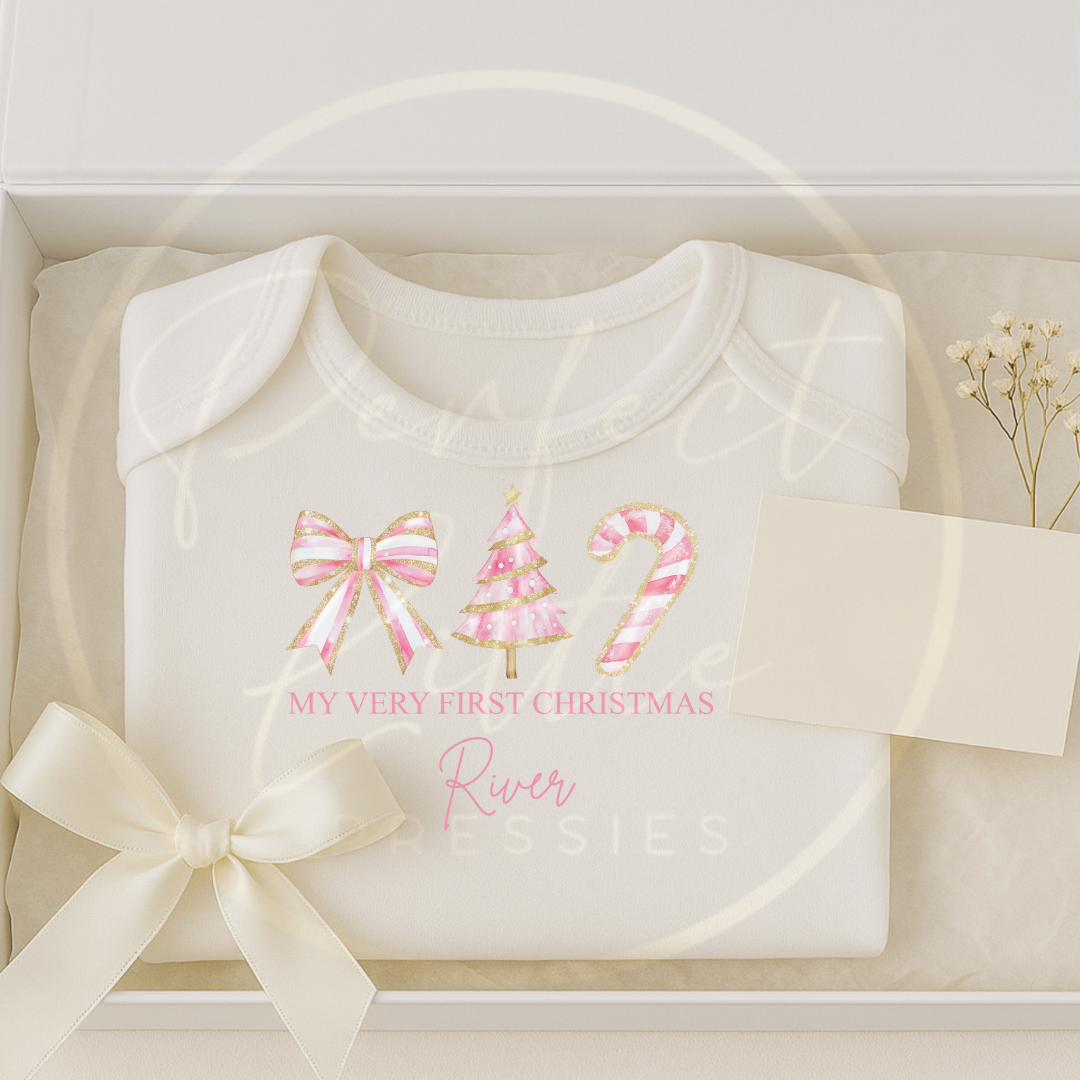 Christmas Baby Grow - Pink Glitter Trio First Christmas