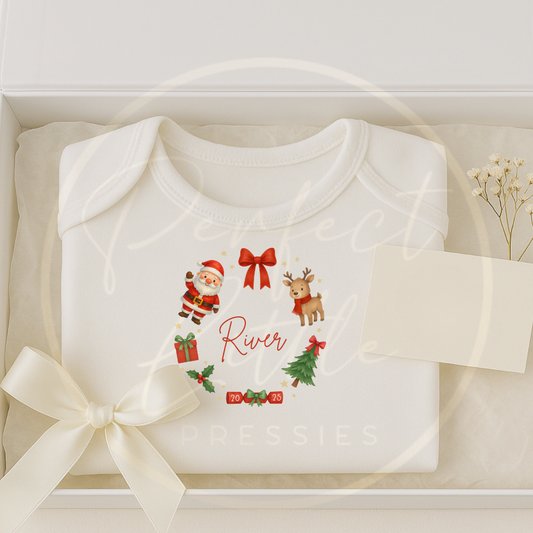 Christmas Baby Grow - Red Friends Wreath