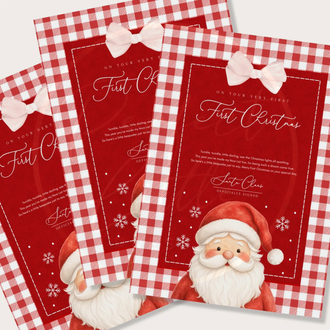 Christmas - Red Gingham Santa First Christmas Letter