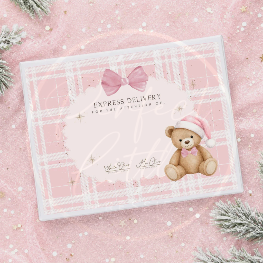 Christmas - Pink Gingham Bear Express Delivery Box