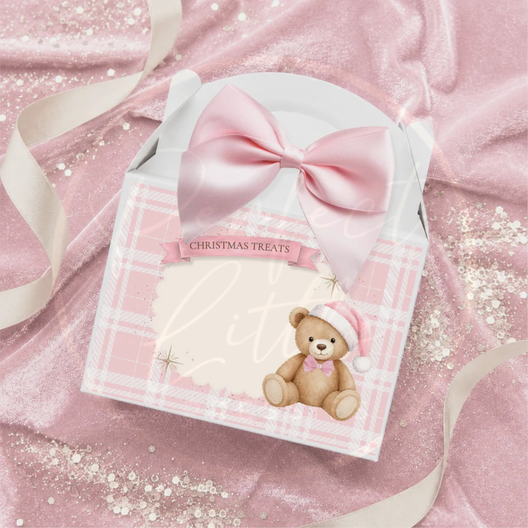Christmas - Pink Gingham Bear Christmas Treats Box