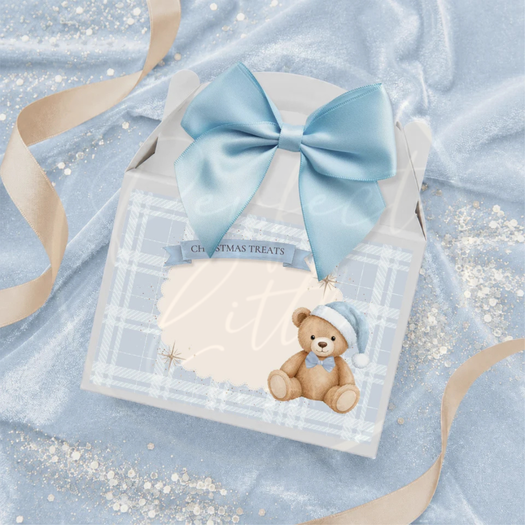 Christmas - Blue Gingham Bear Christmas Treats Box