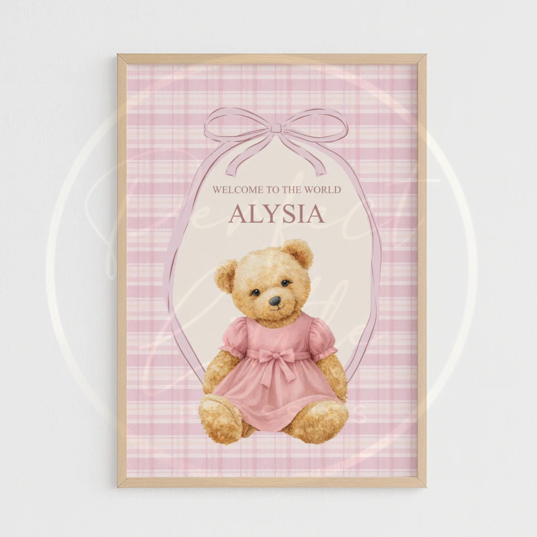 Custom Print - Pink Gingham Soft Bear