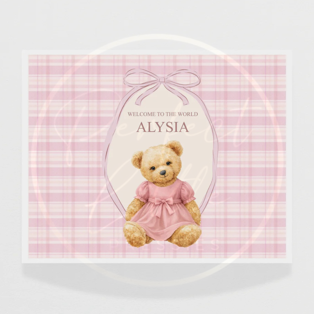 Keepsake Box - Pink Gingham Soft Bear