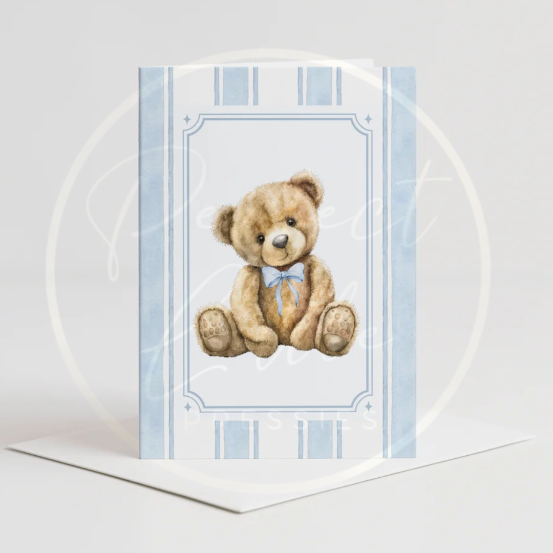 Custom Card - Blue Pinstripe Bear