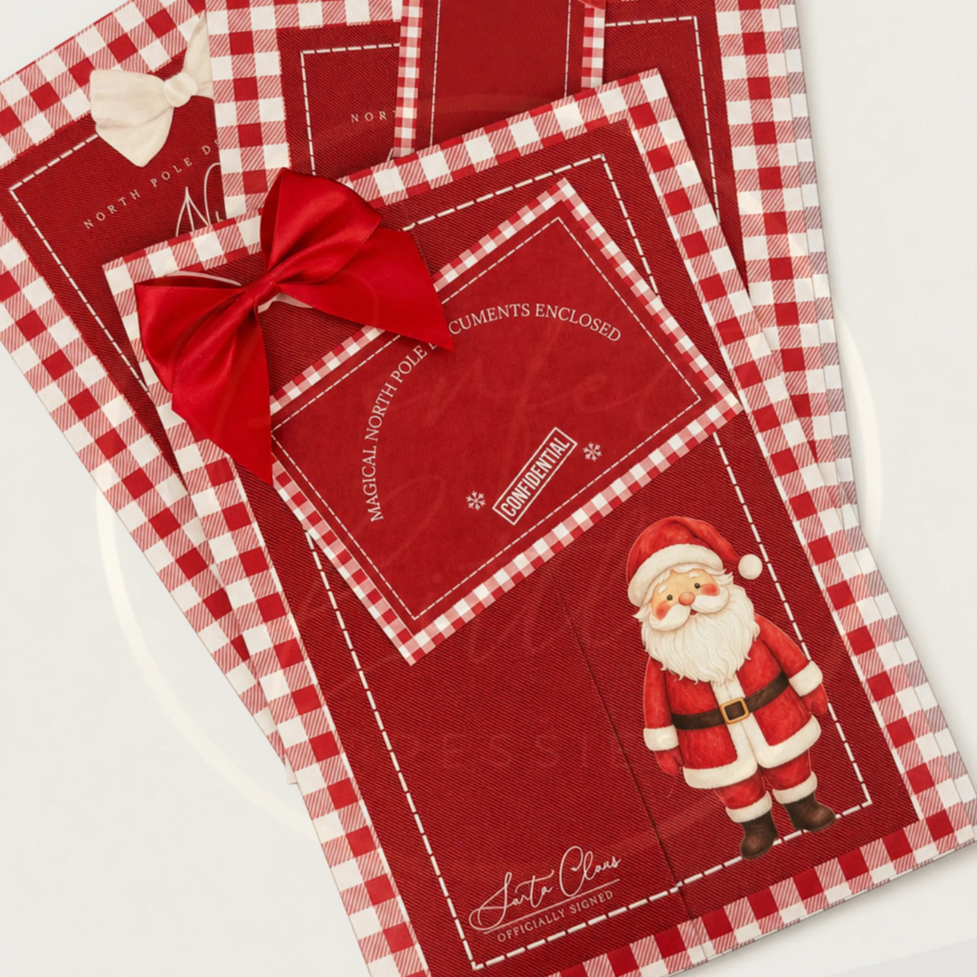 Christmas - Red Gingham Santa Document Folder