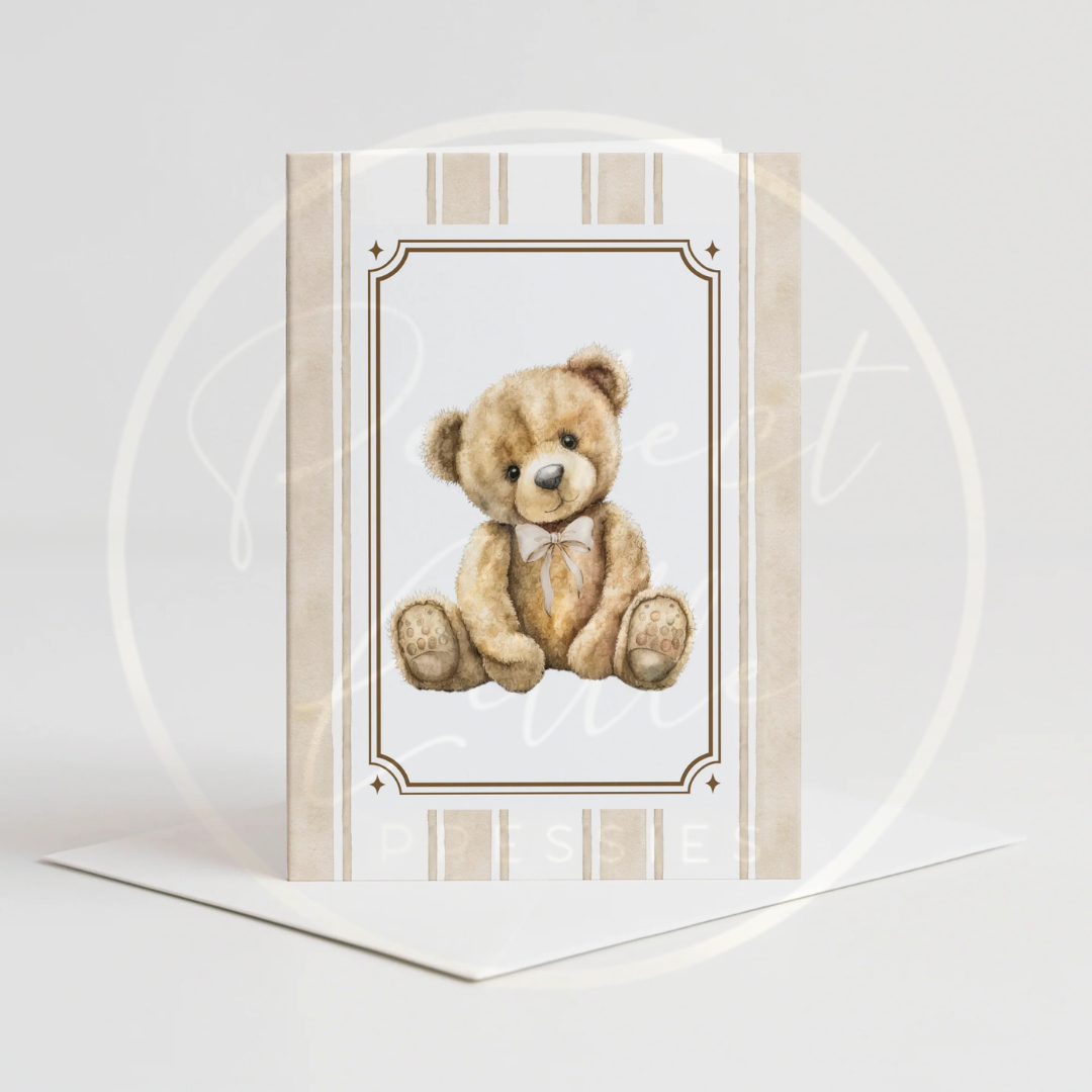 Custom Card - Beige Pinstripe Bear
