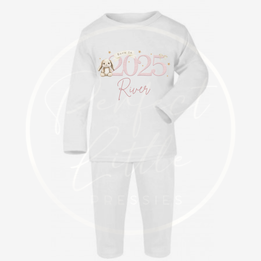 Baby Pyjamas - Pink Born In 2025 Design Soft Bunny