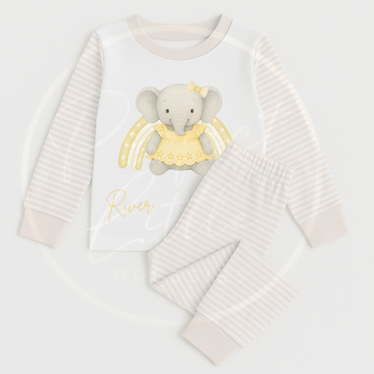 Kids Pyjamas - Yellow Elephant Rainbow