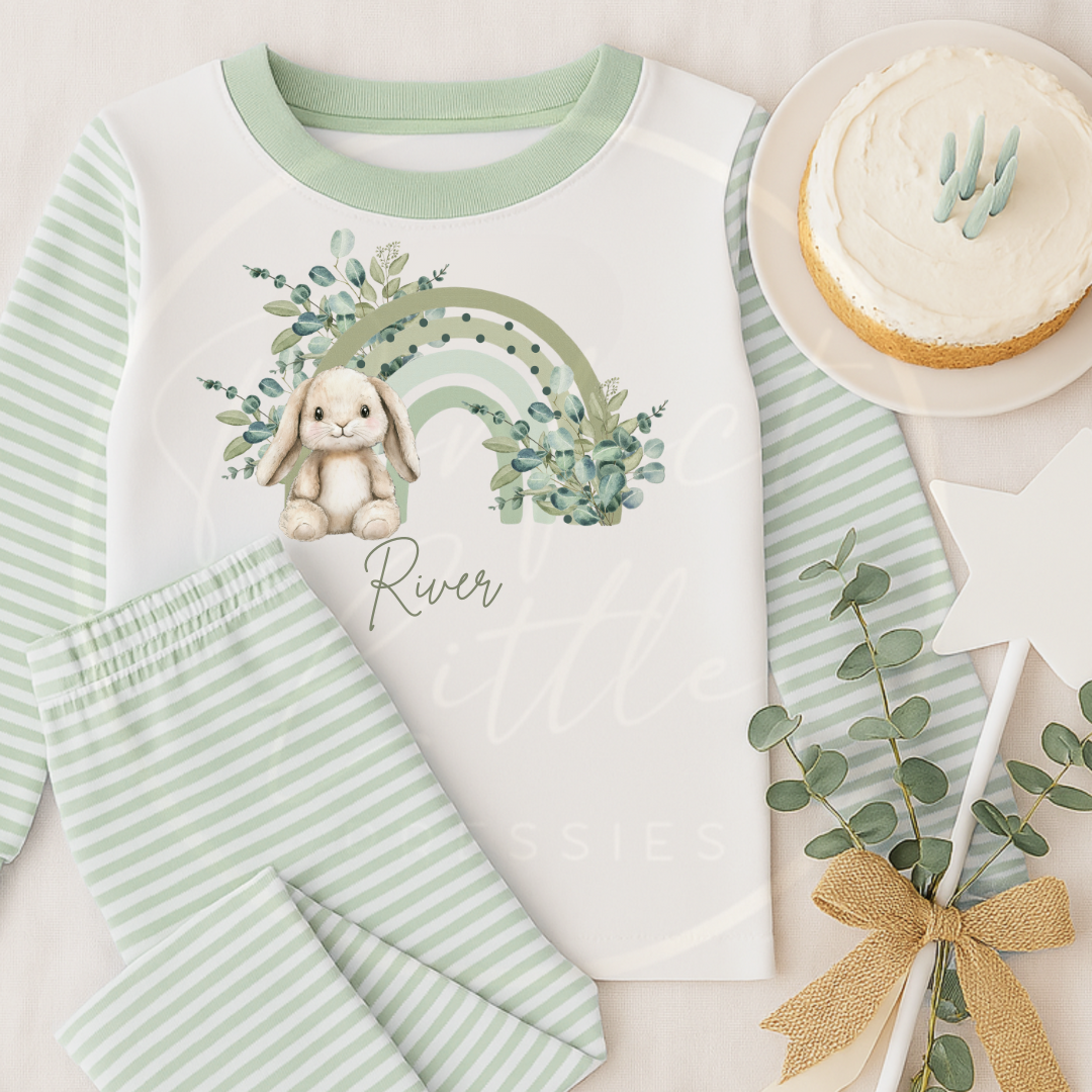 Kids Pyjamas - Sage Bunny Rainbow