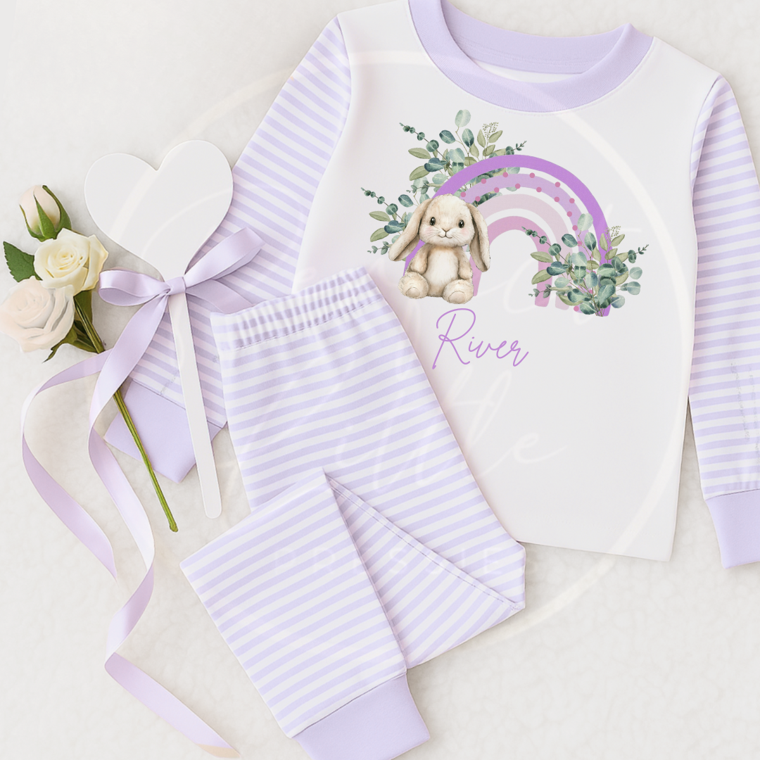 Kids Pyjamas - Lilac Bunny Rainbow