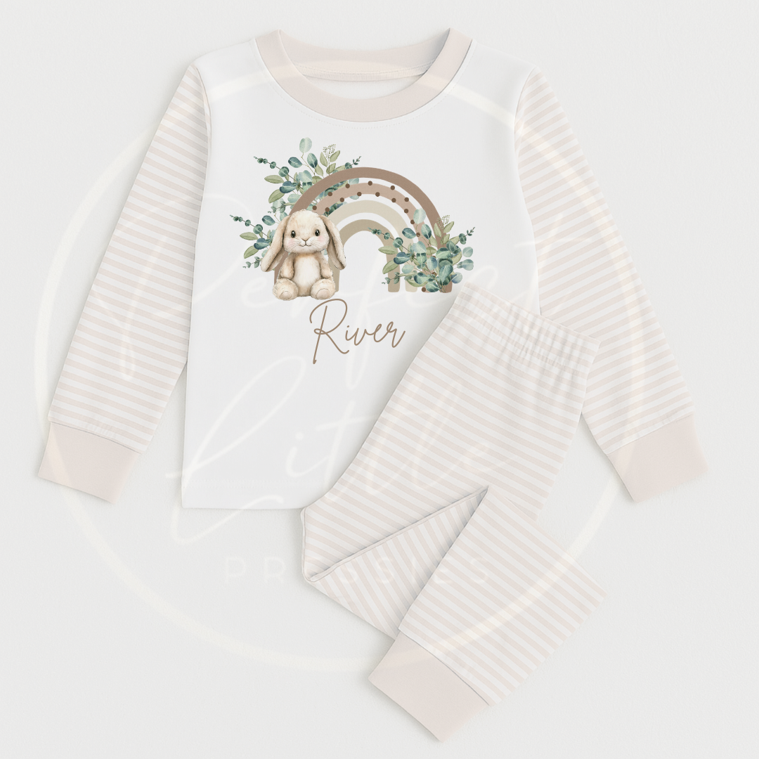Kids Pyjamas - Beige Bunny Rainbow