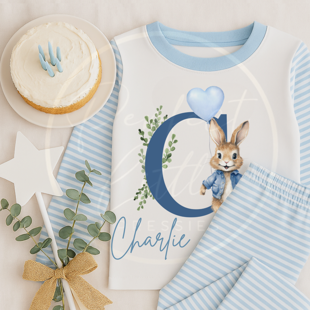 Blue Pyjamas - Bunny Initial Design