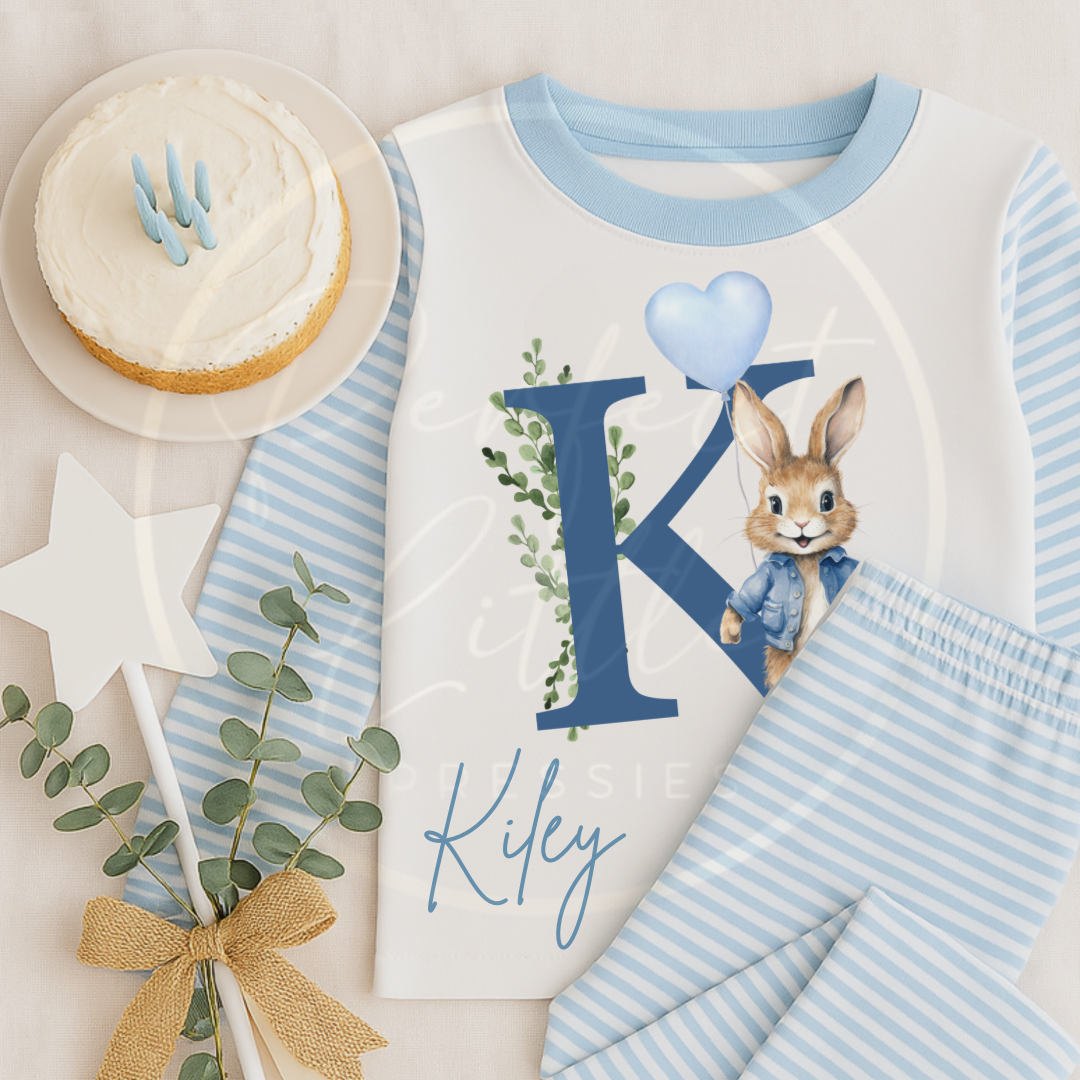 Blue Pyjamas - Bunny Initial Design