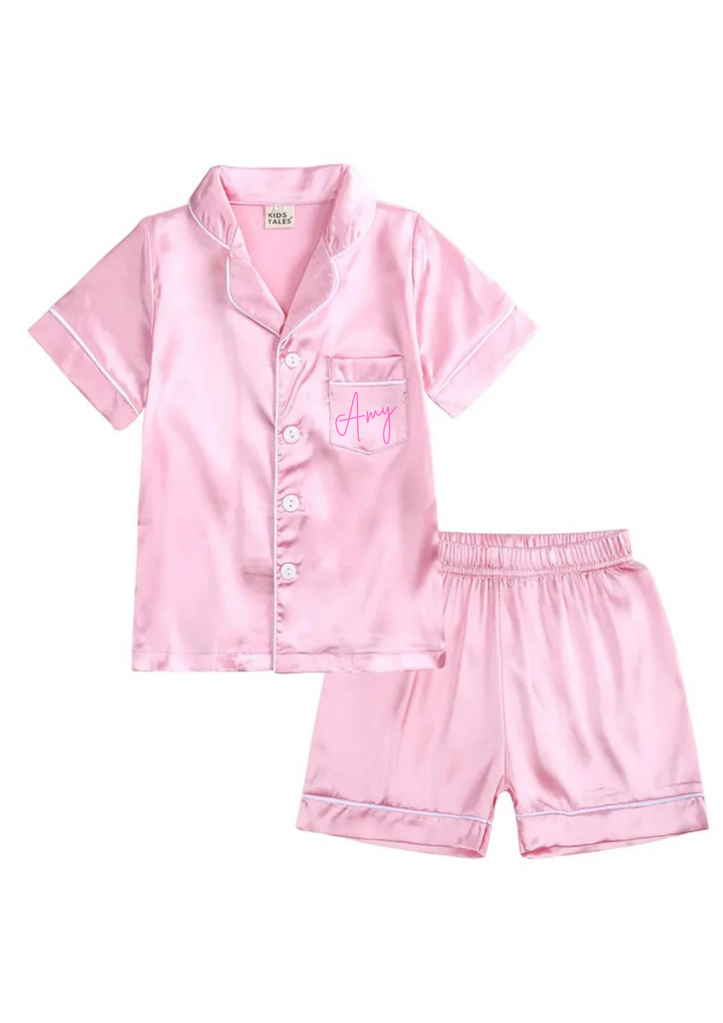 Kids Satin Pyjamas - Short Sleeved
