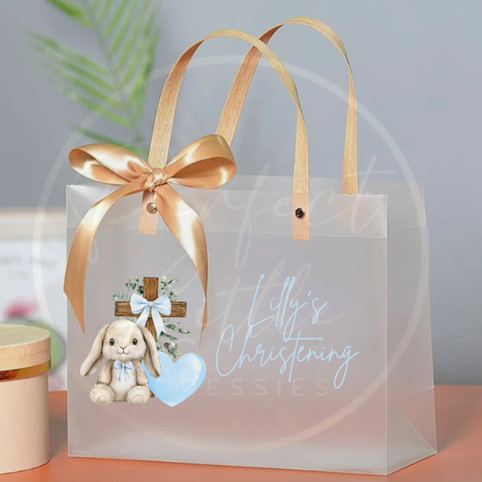 Frosted Gift Bag - Blue Bunny Christening