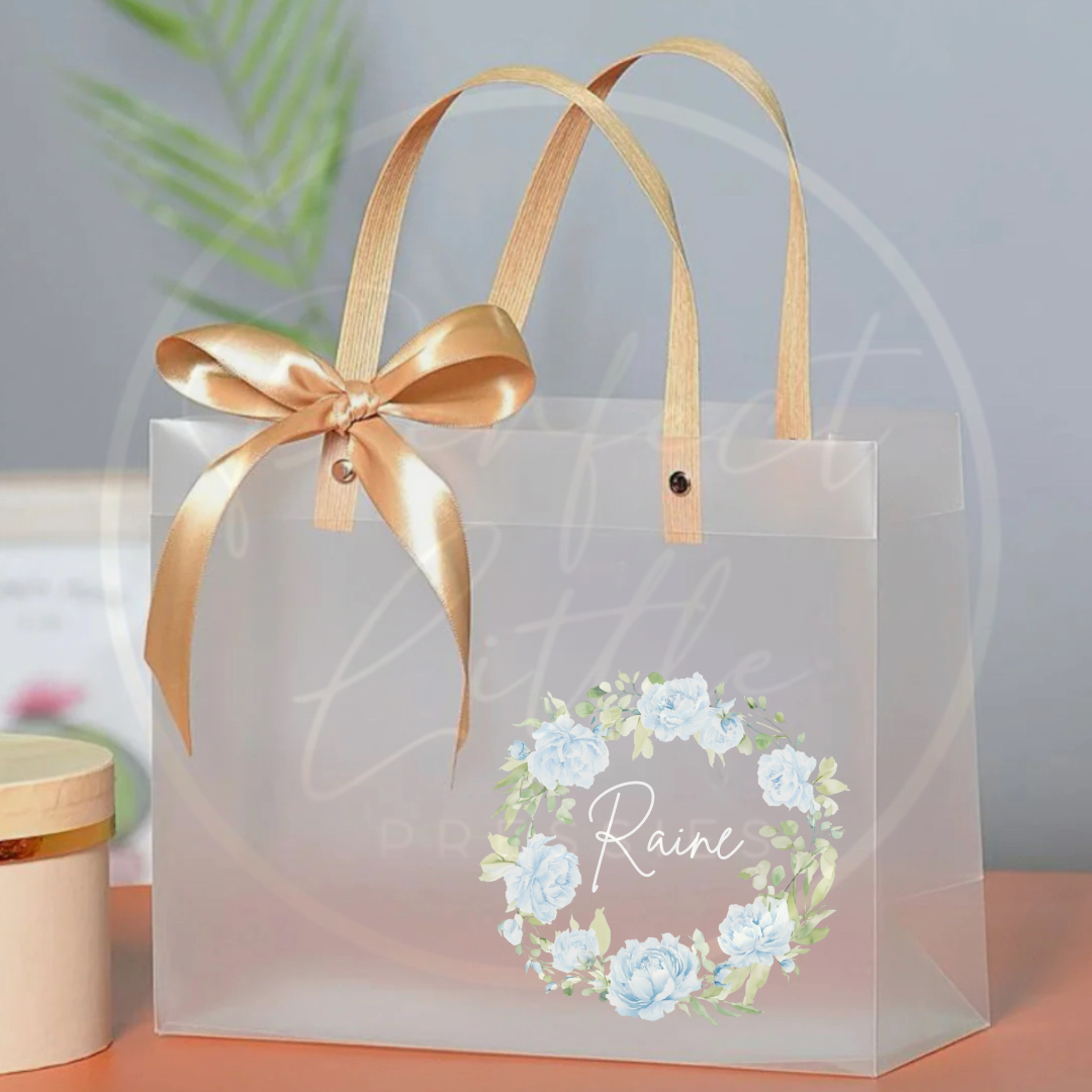Frosted Gift Bag - Floral Blue Wreath