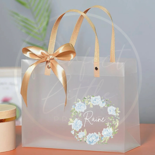 Frosted Gift Bag - Floral Blue Wreath