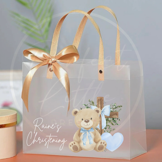 Frosted Gift Bag - Bow Bear Christening