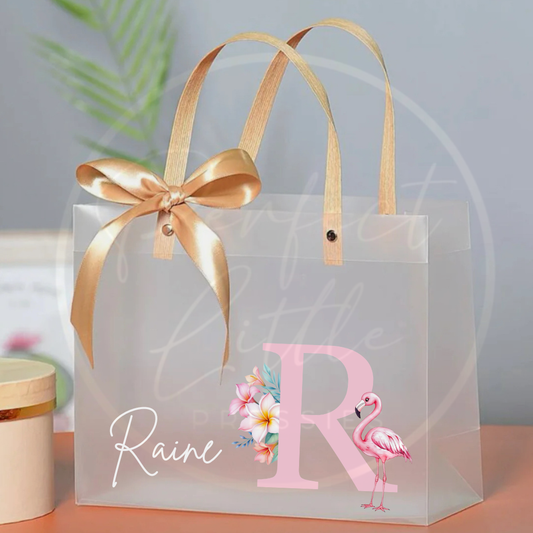 Frosted Gift Bag - Flamingo Initial