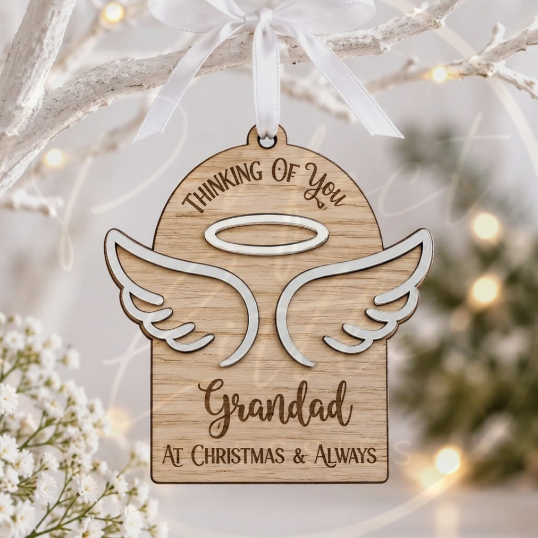 Christmas - Oak Angel Wing Thinking Of You Bauble