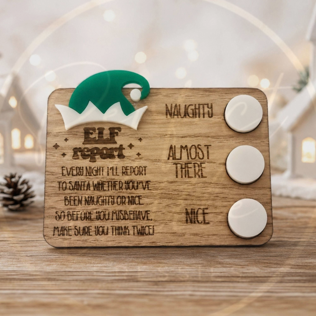 Christmas - Small Elf Report Card Acrylic/Oak