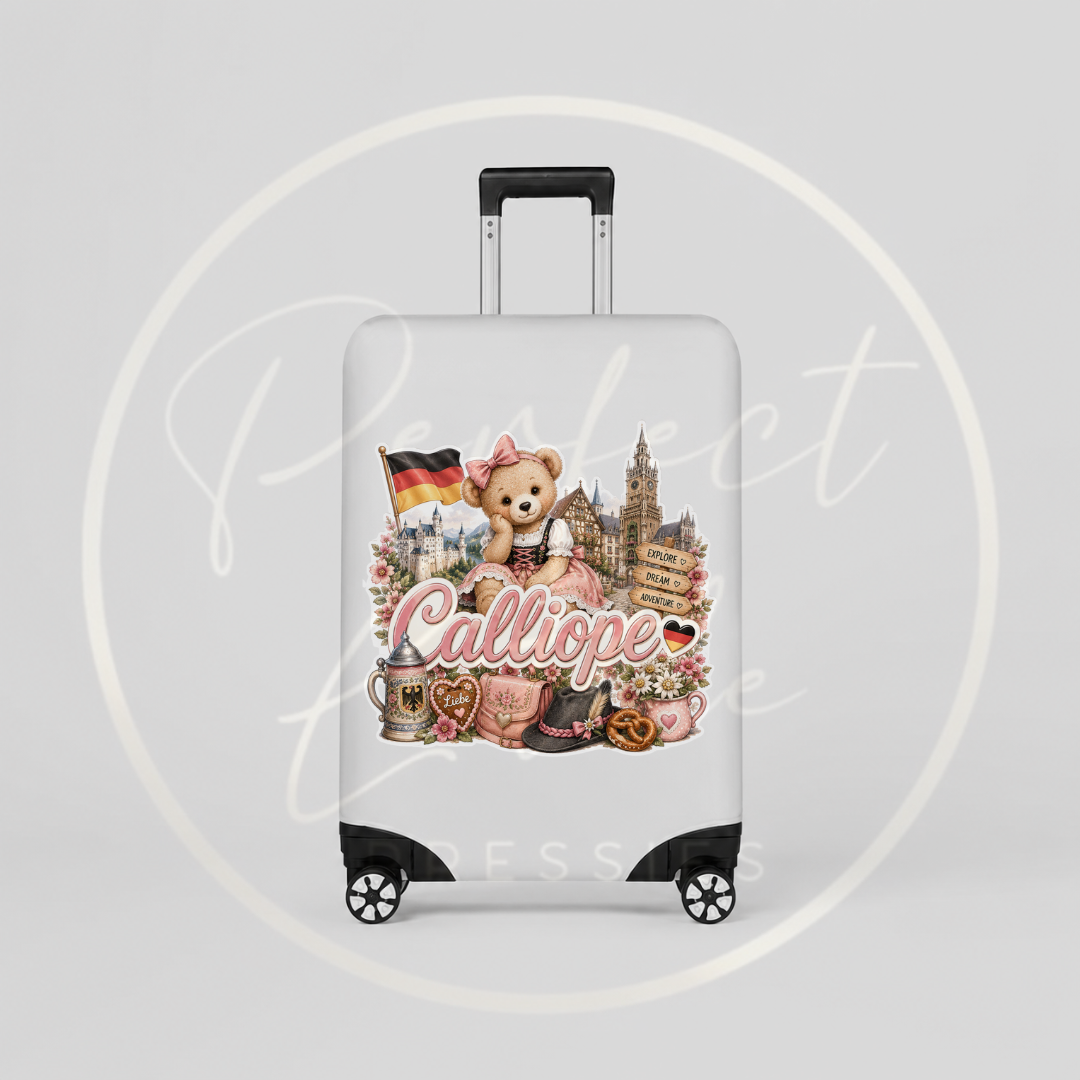 Suitcase Cover - Pink Little Germany Bear