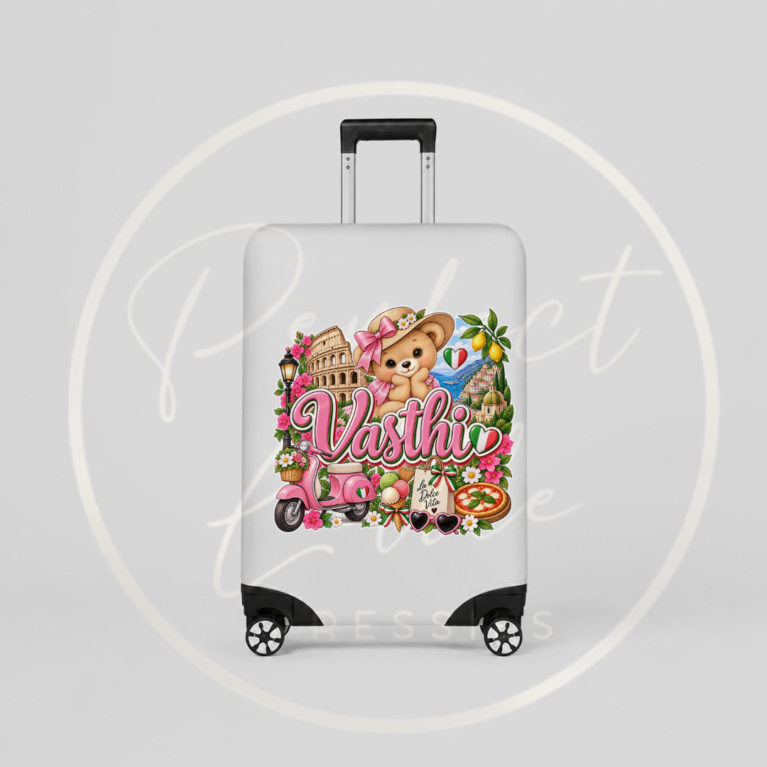 Suitcase Cover - Pink Little Italy Bear