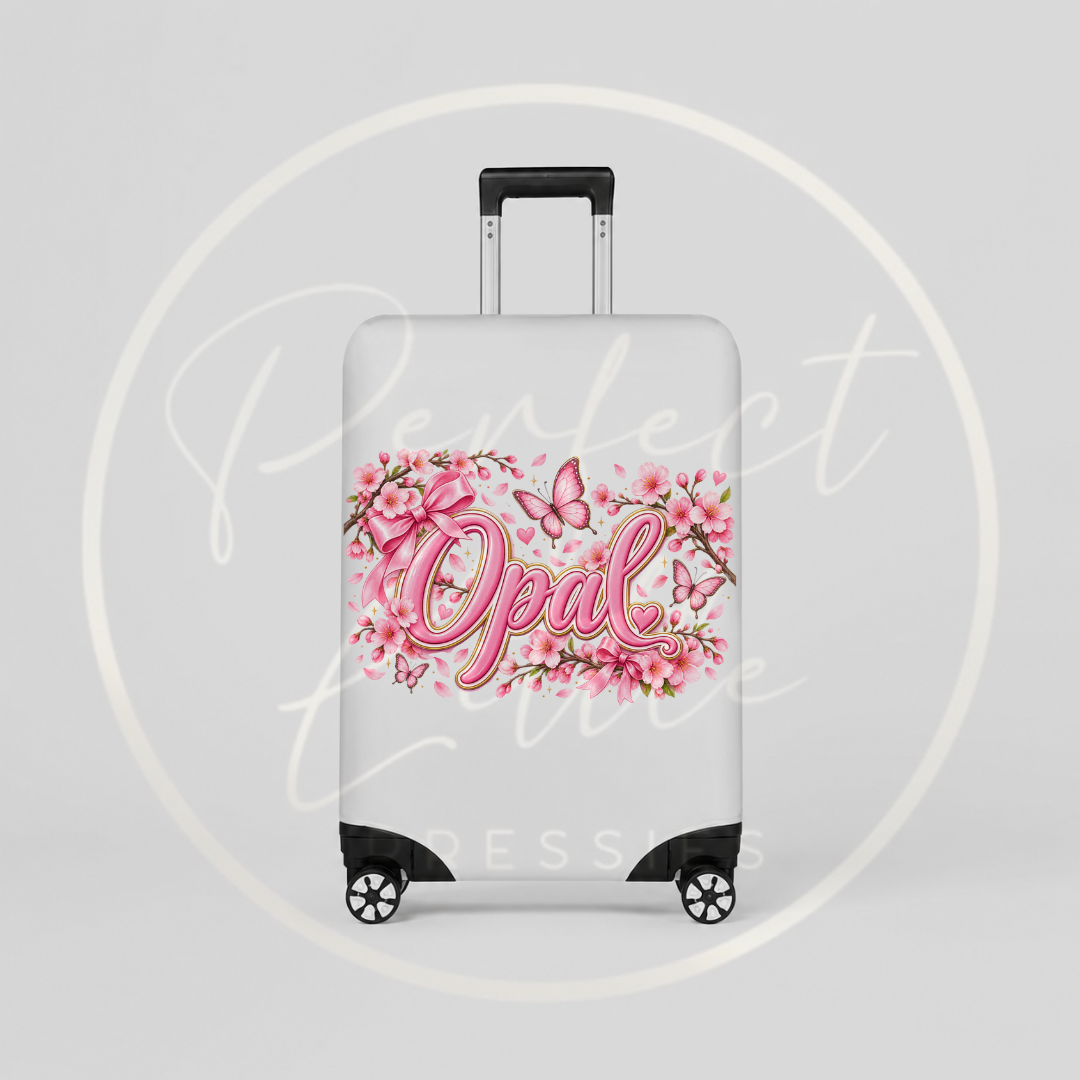 Suitcase Cover - Pink Butterfly Cherry Blossoms