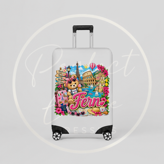 Suitcase Cover - Bright Pink Little Europe Bear