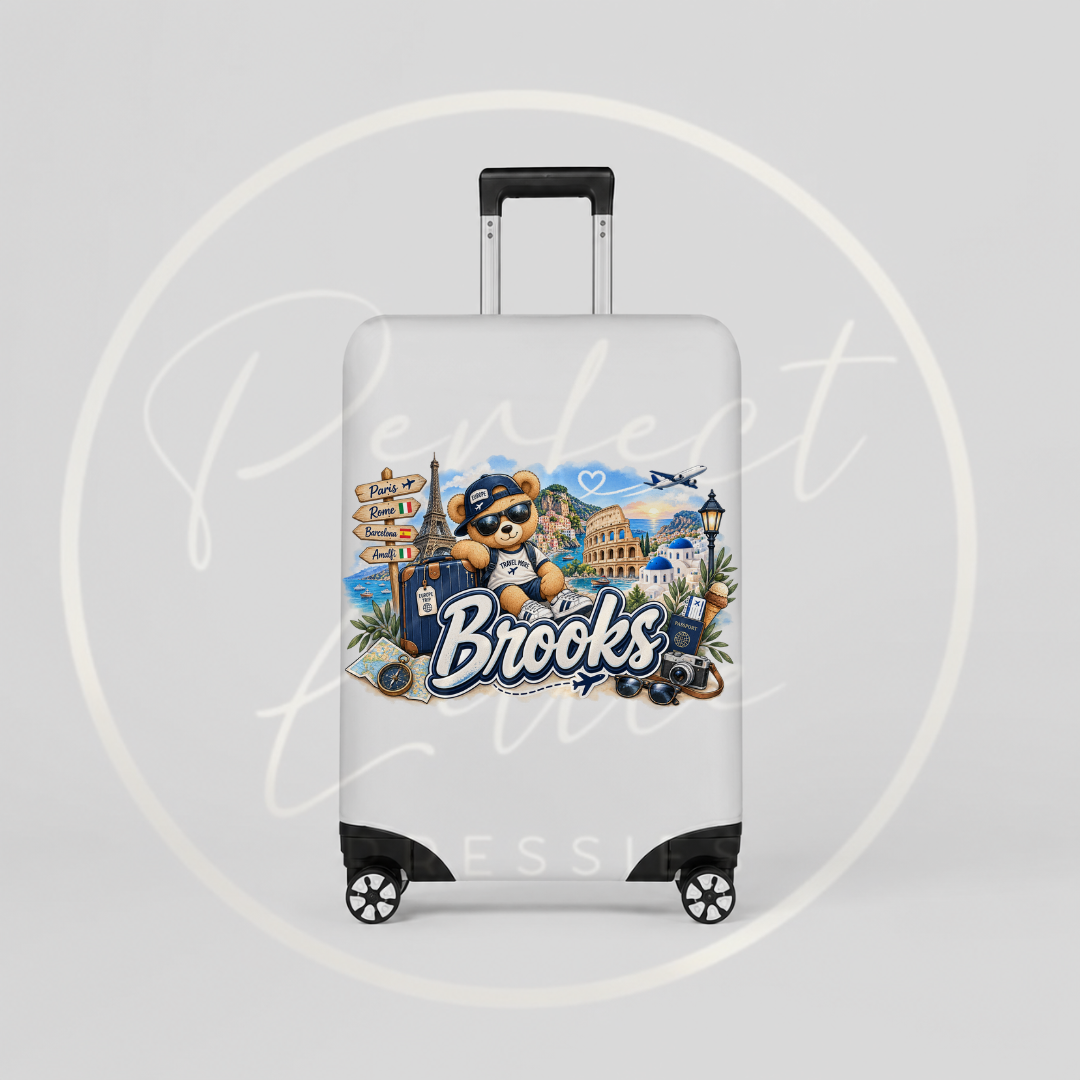 Suitcase Cover - Blue Little Europe Bear