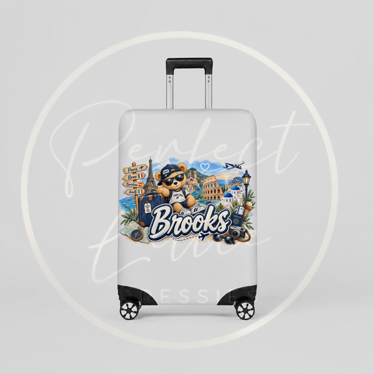 Suitcase Cover - Blue Little Europe Bear