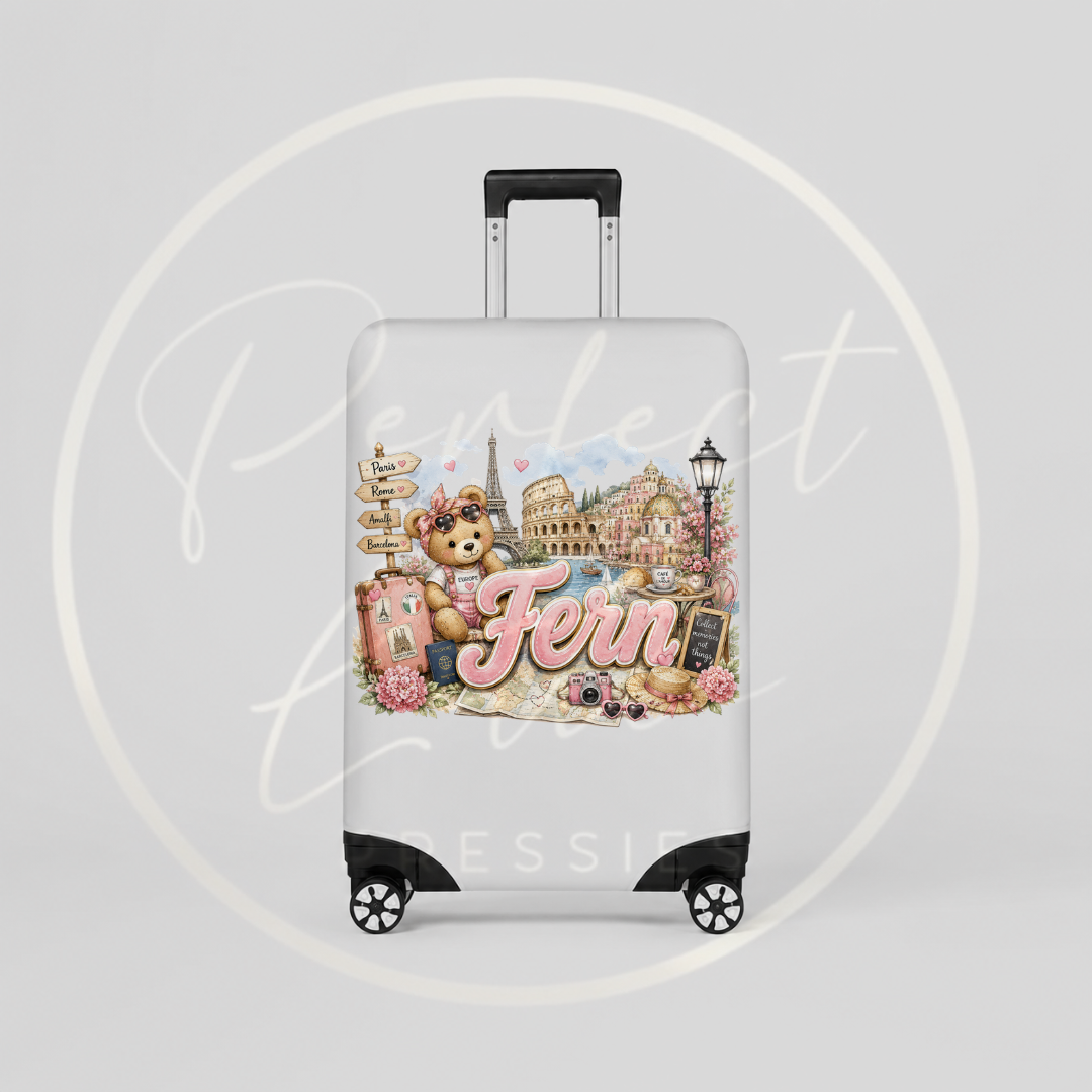 Suitcase Cover - Pastel Pink Little Europe Bear