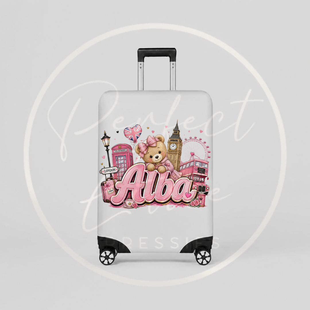 Suitcase Cover - Pink Little London Bear