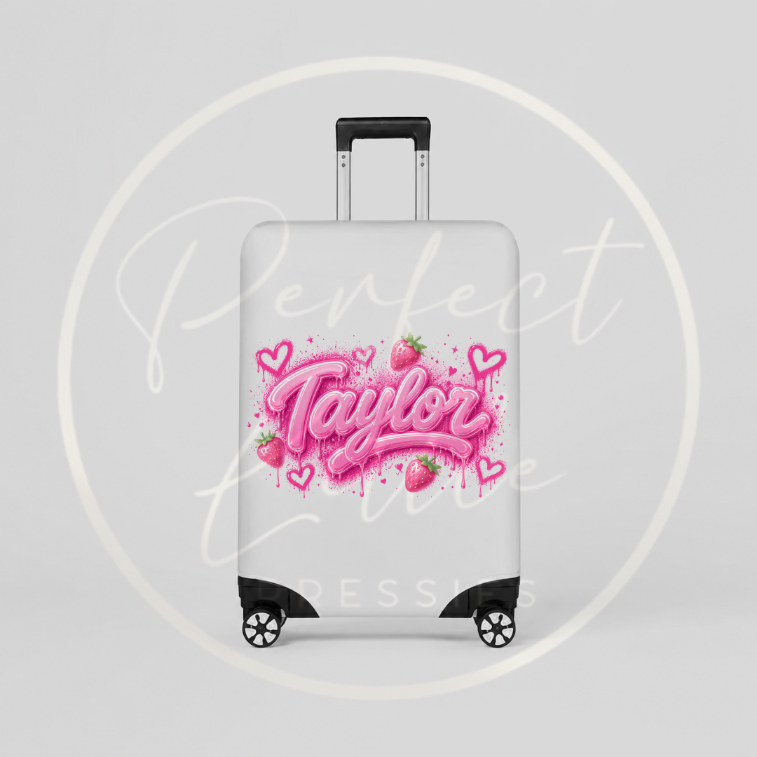Suitcase Cover - Pink Strawberry Graffiti