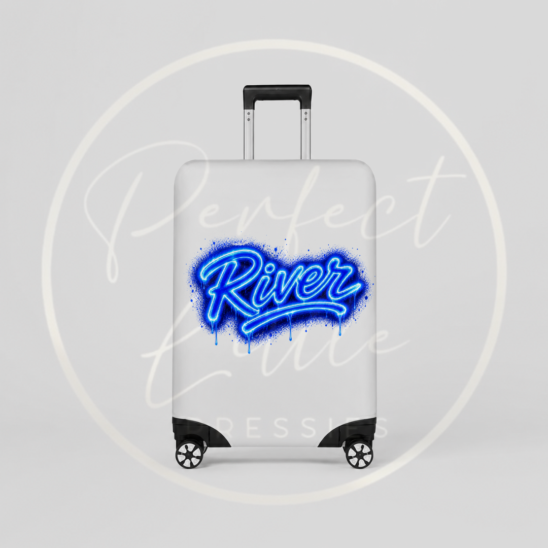 Suitcase Cover - Royal Blue Graffiti