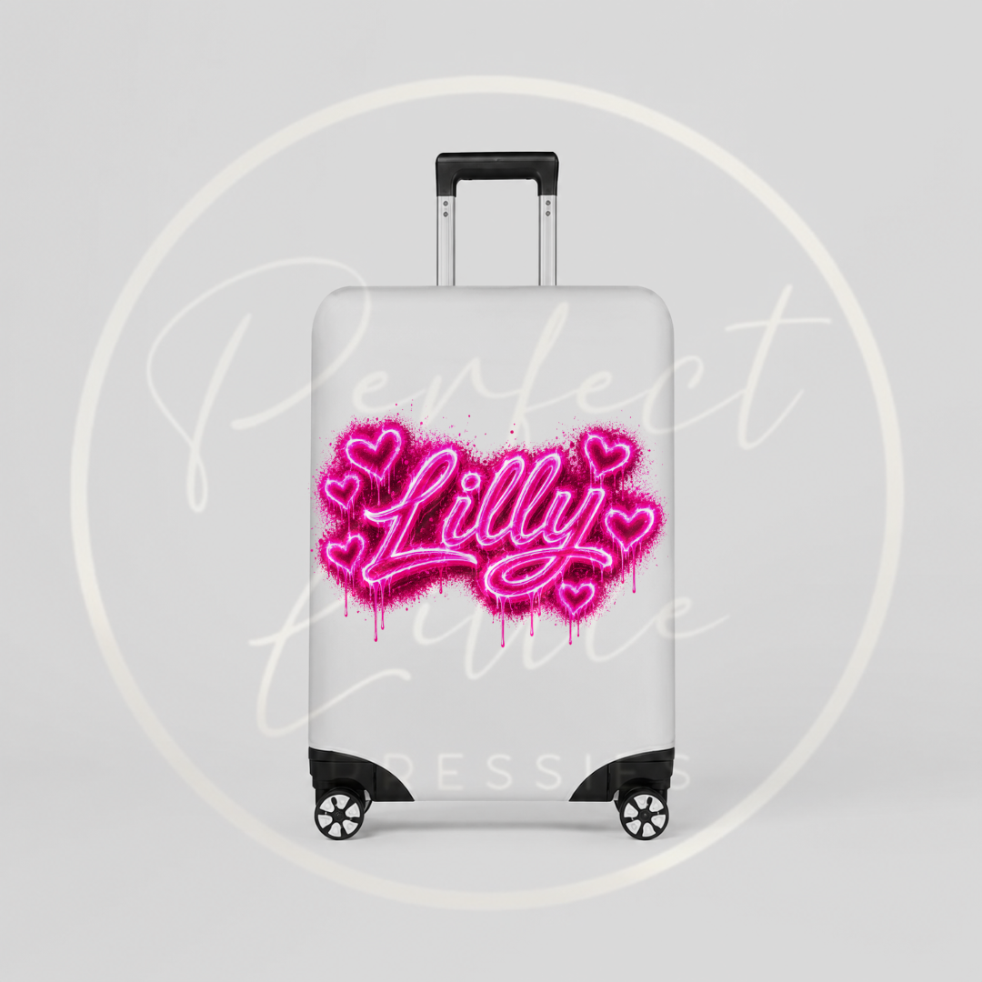 Suitcase Cover - Neon Pink Graffiti