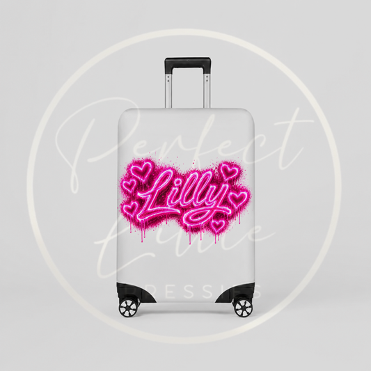 Suitcase Cover - Neon Pink Graffiti
