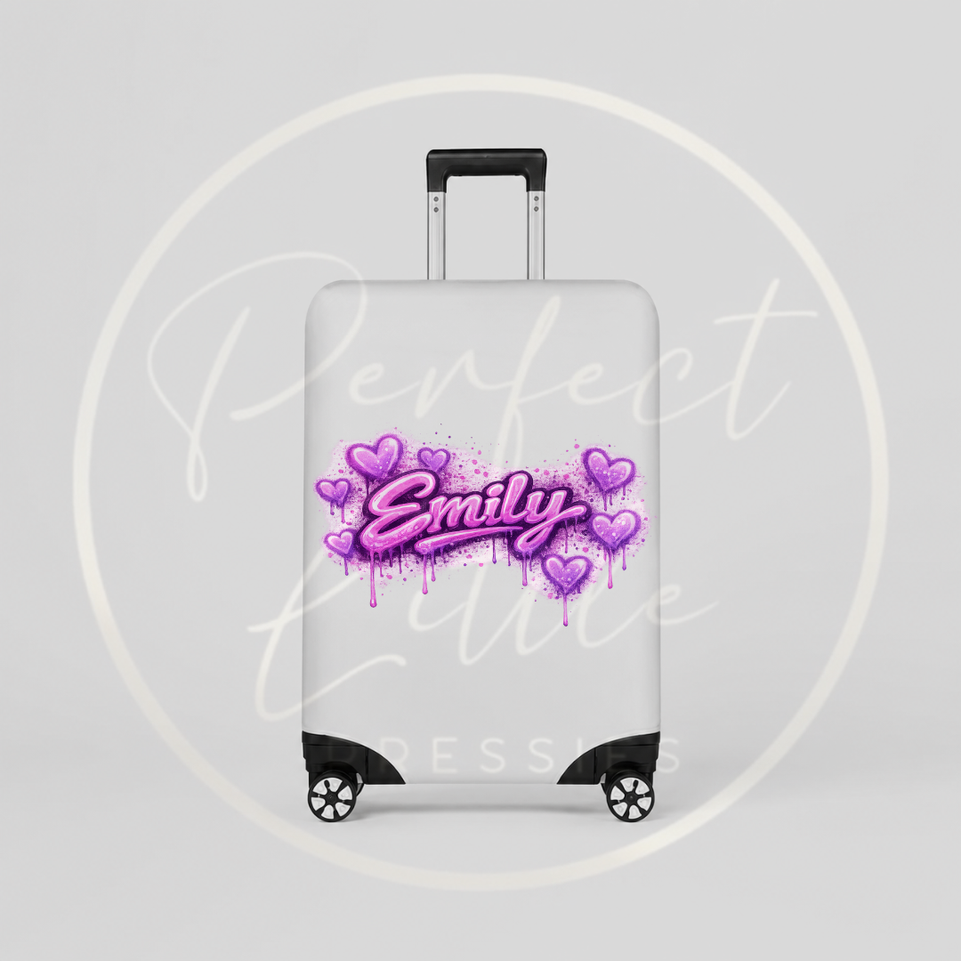Suitcase Cover - Pink/Purple Heart Graffiti
