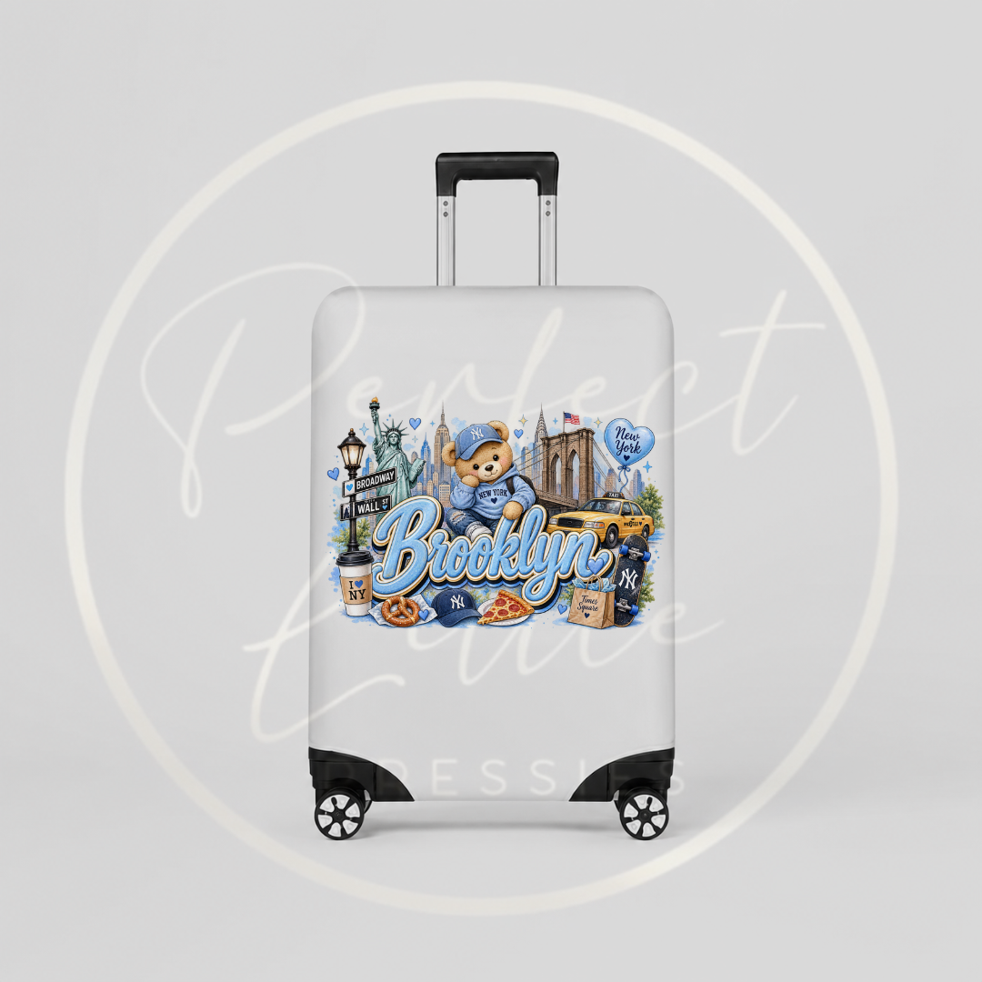 Suitcase Cover - Blue Little New York Bear