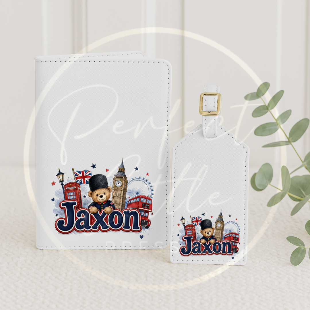 Passport Cover/Luggage Tag Set - Little London Bear