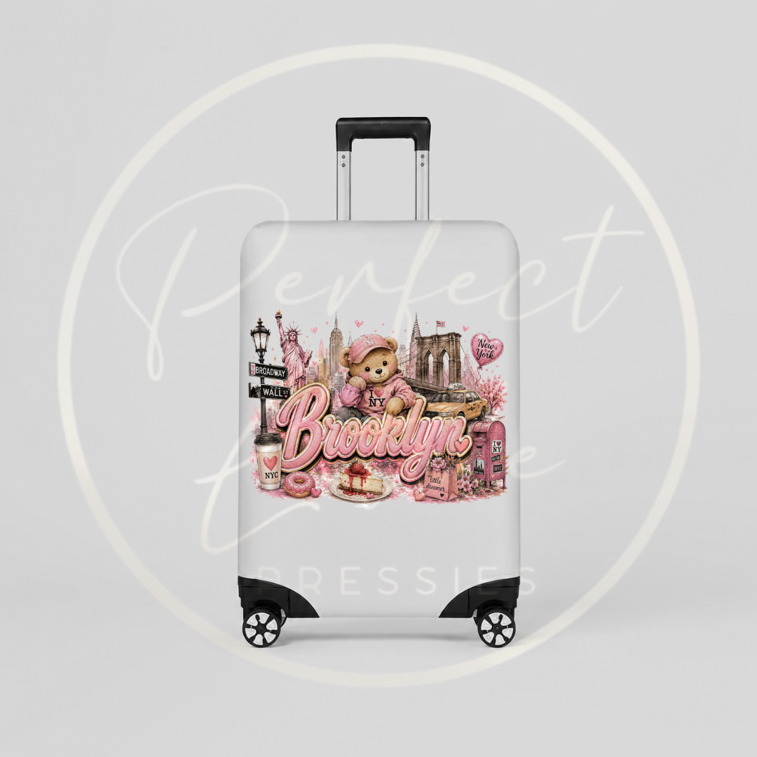 Suitcase Cover - Pink Little New York Bear