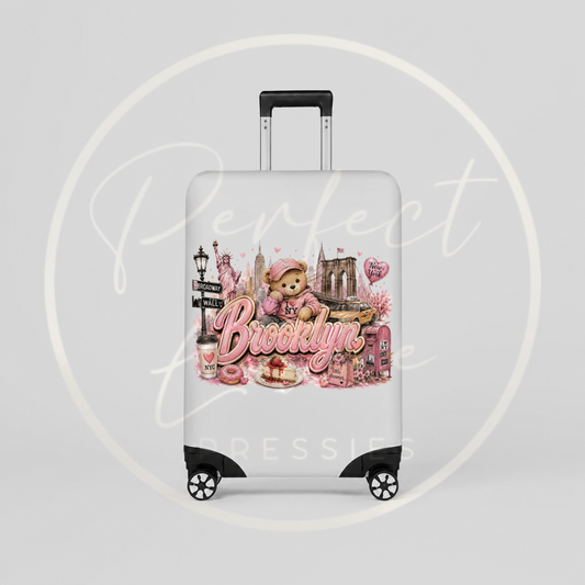 Suitcase Cover - Pink Little New York Bear