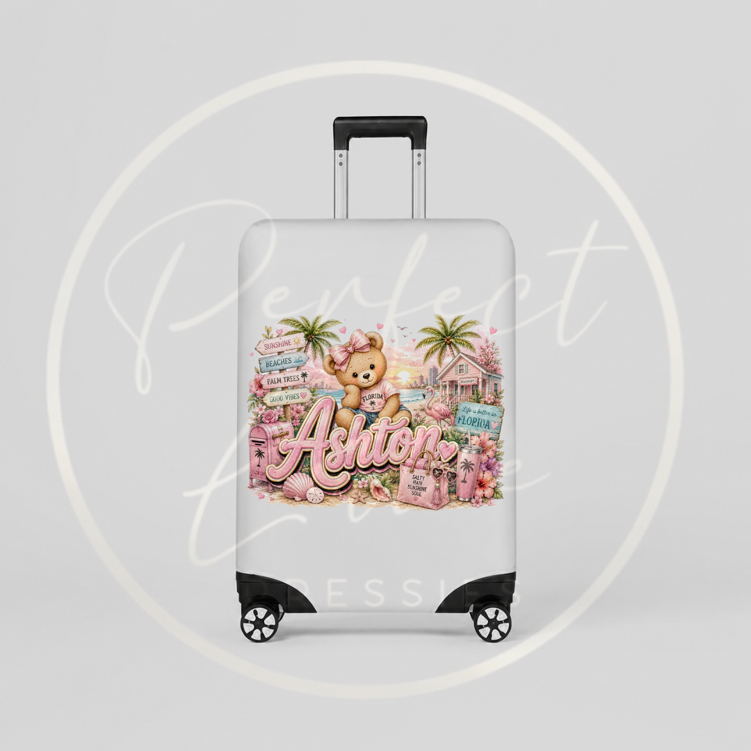 Suitcase Cover - Pink Little Florida Bear