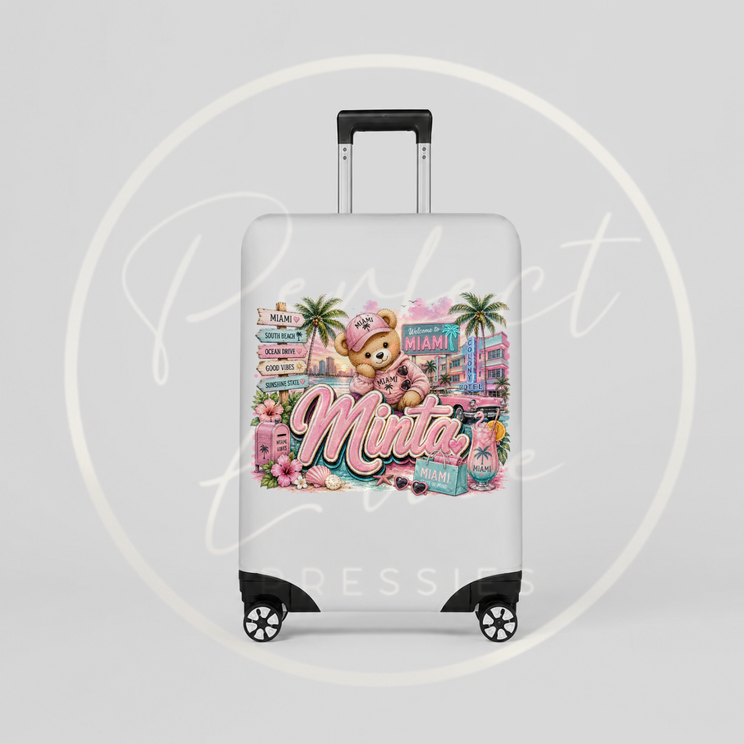 Suitcase Cover - Pink Little Miami Bear
