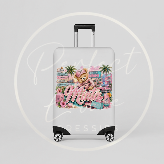 Suitcase Cover - Pink Little Miami Bear