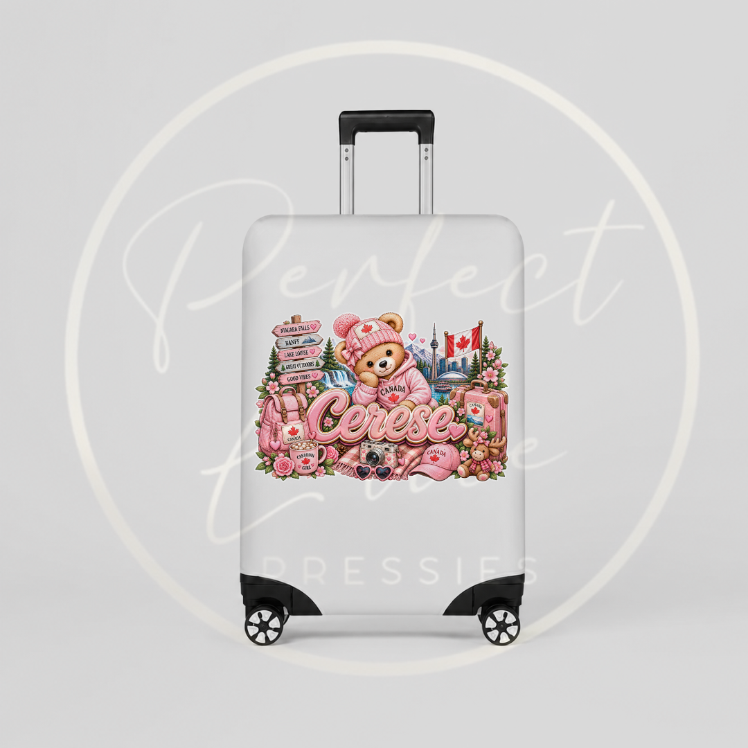 Suitcase Cover - Pink Little Canada Bear